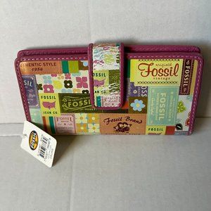 FOSSIL Vintage Patent Leather Multicolored Patchwork Clutch Wallet - NWT
